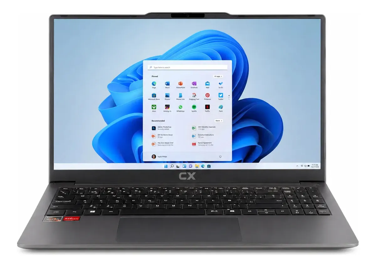 Notebook CX. Pantalla 15.6". Procesador AMD RYZEN 5 3500U. RAM 16GB. Almacenamiento SSD 512GB. Cuenta con servicio de soporte técnico remoto durante 1 mes.